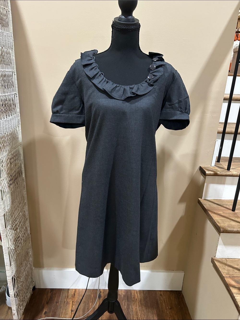 J. Crew 10 Dark Gray Ruffle-Neck wool blend Dress